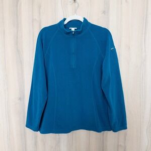 L.L.Bean Womens Fleece Pullover Size L Teal Half Zip Cozy Winter Classic Cabin